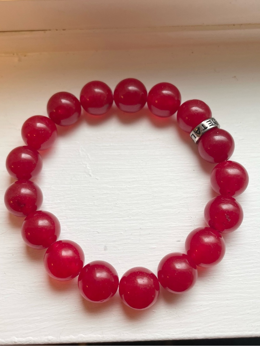 Metalsmiths Red Jade Stretch Bracelet with Silver Accent
